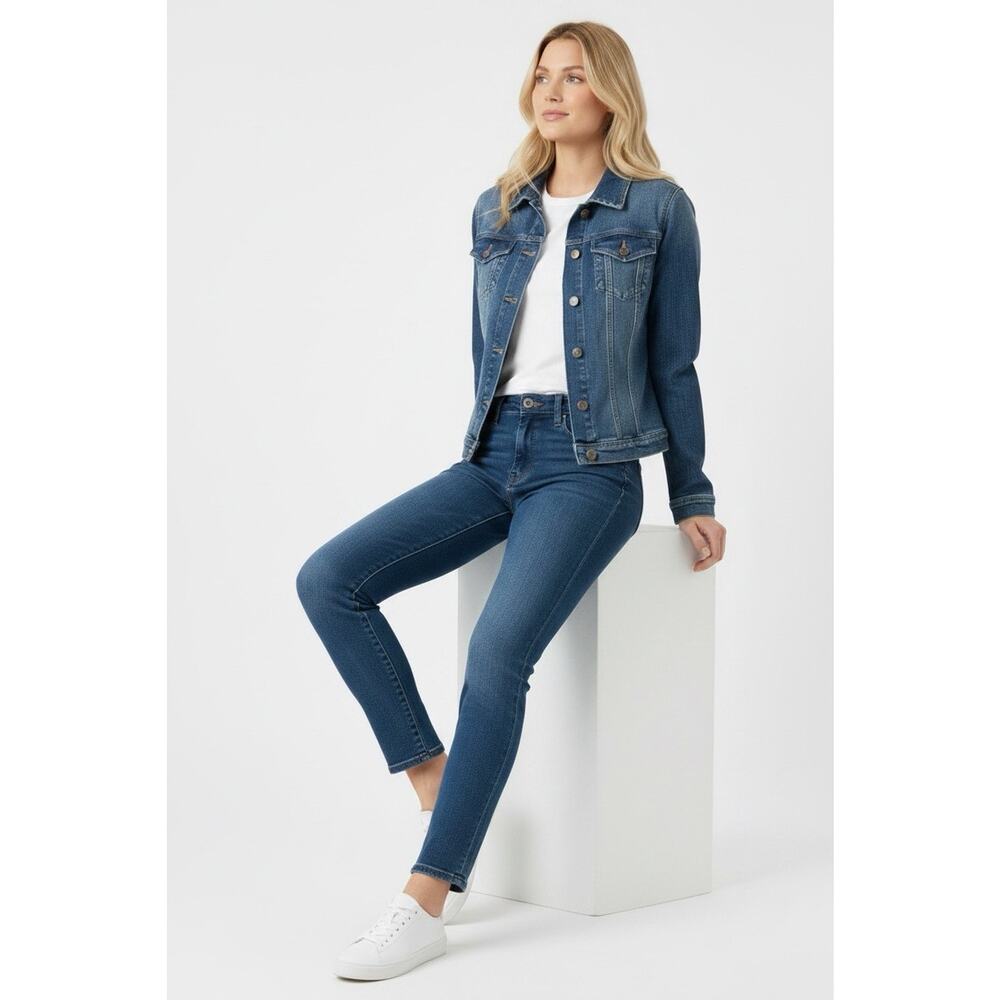 Live A Little Blue Denim Jacket Stretch Button Front Women’s Size Large Classic